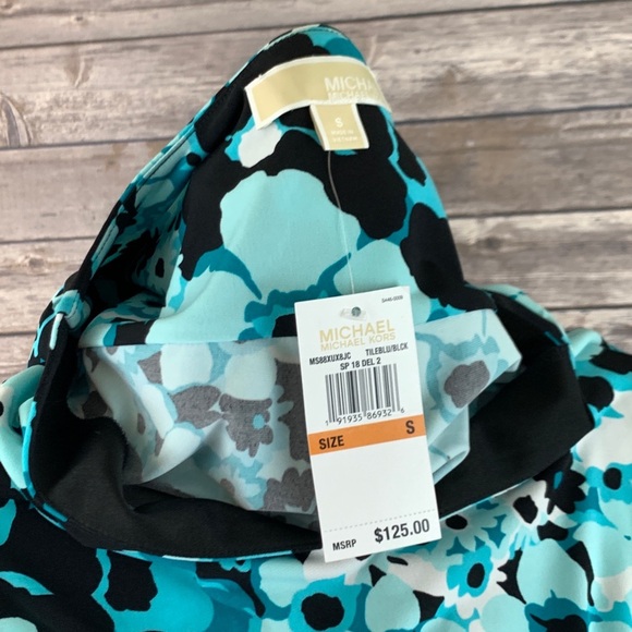 Michael Michael Kors Blue Floral Ruffle Short Sleeve V-neck Dress - Picture 6 of 7